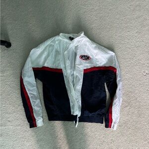 White and Navy Nike Windbreaker Jacket with Red Accents
